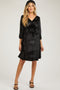Black Velvet Floral Ruched Neck Maternity Dress