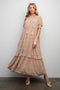 Peach Floral Chiffon Button Front Tiered Midi Dress