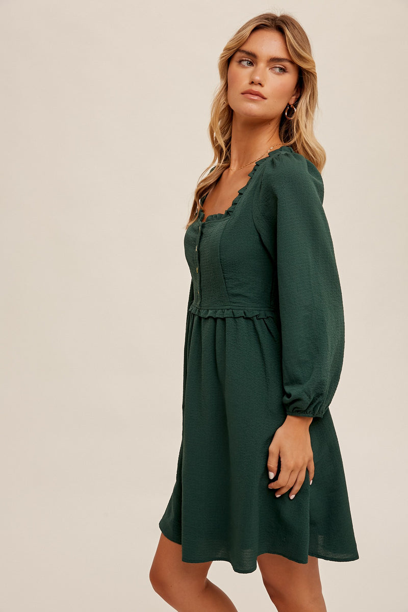Black Ruffle Trim Babydoll Dress