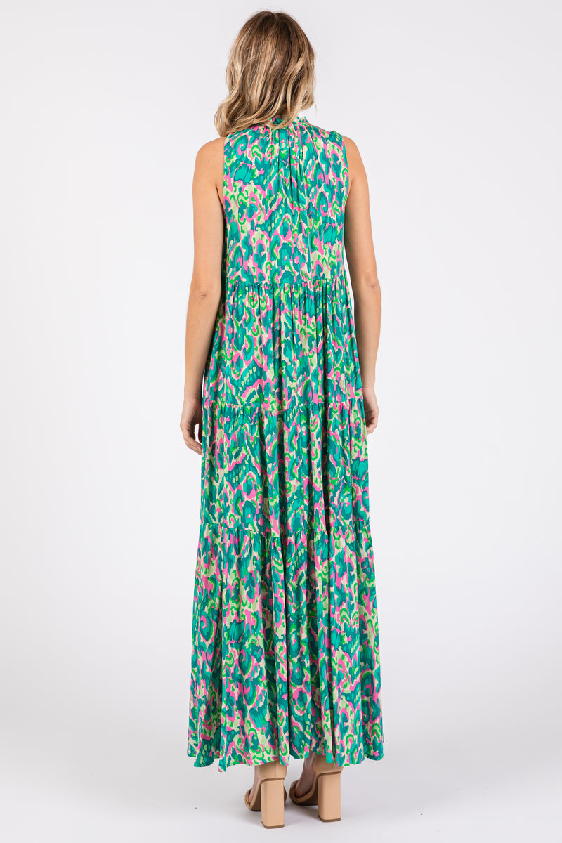 Women Green Rib Sleeveless Hooded Maxi Dress