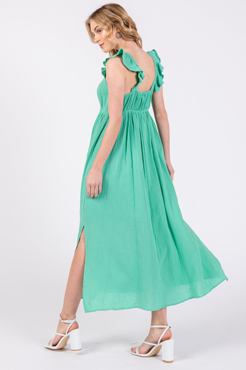 Mint Green Ruffle Strap Midi Dress PinkBlush