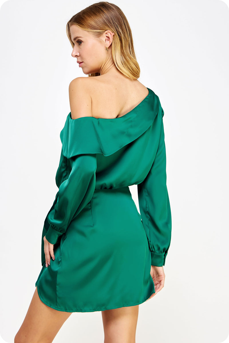 Green Knitted One Shoulder Mini Dress main image 1