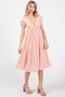 Peach Floral V-Neck Short Sleeve Dress