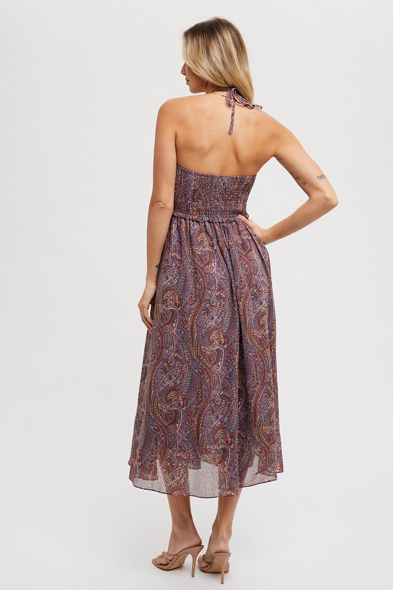 Purple Halter Midi Dress