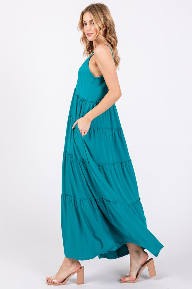 Teal Tiered Sleeveless Maxi Dress – PinkBlush