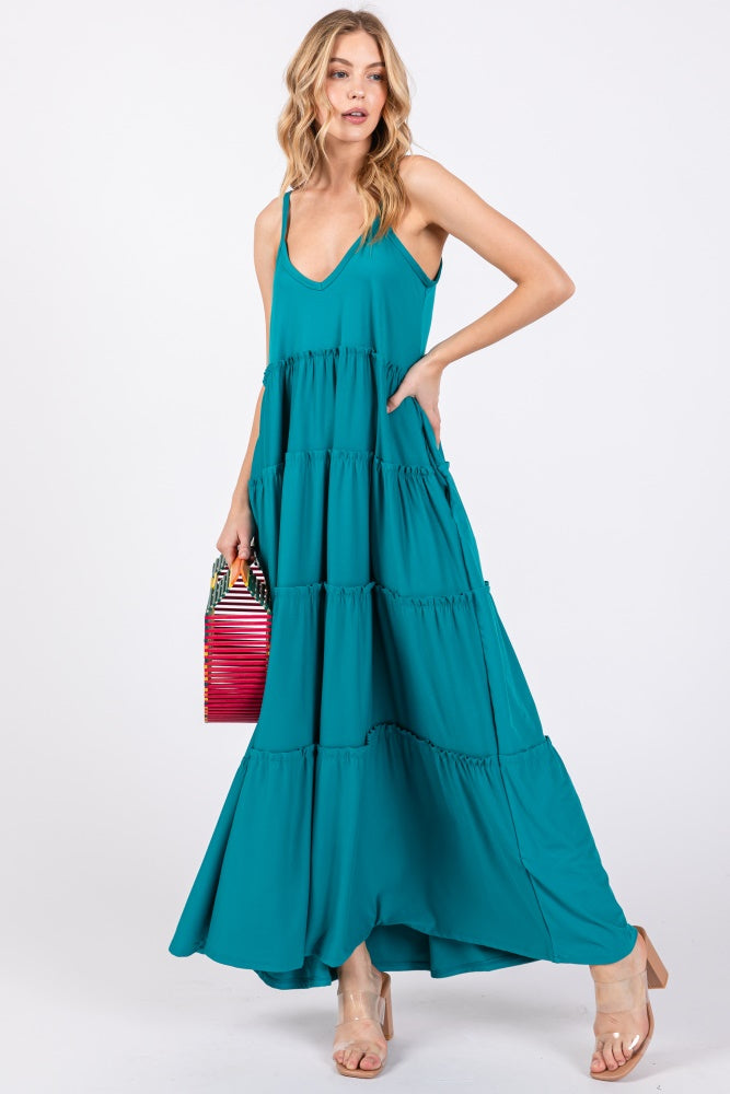 Teal Tiered Sleeveless Maxi Dress– PinkBlush