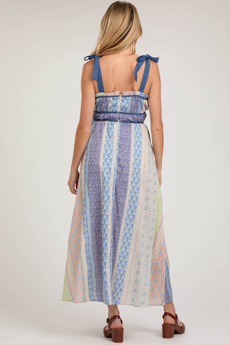 Navy Blue Floral Handkerchief Print Maternity Midi Dress PinkBlush