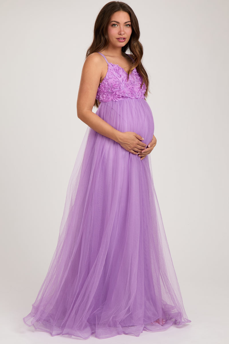 Maternity & Nursing Purple Glitter Velvet Maxi Dress
