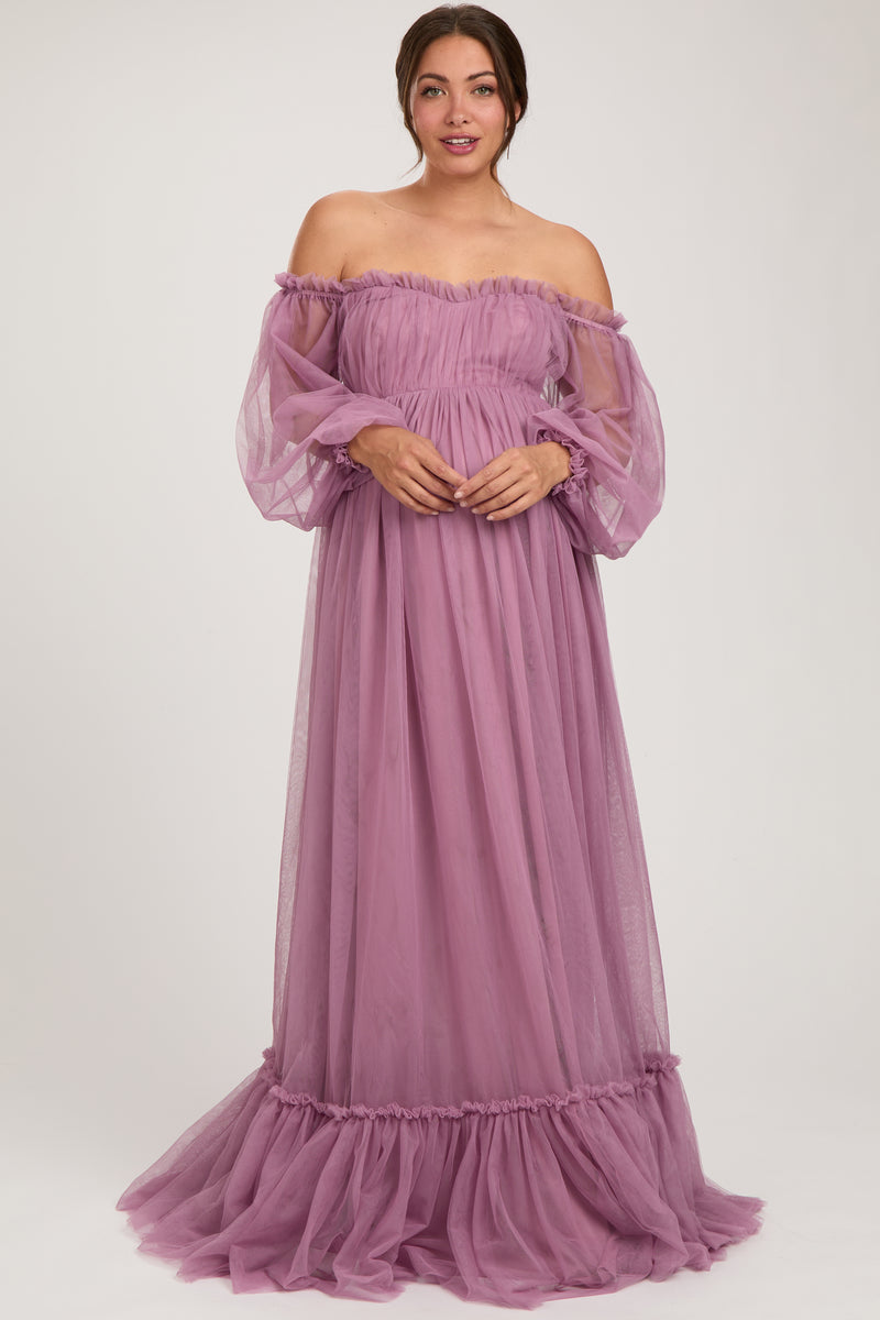 Tallulah | Burgundy Velvet Asymmetric-Neck Maternity Maxi Dress With Twist-Sleeve