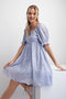 Light Blue Floral Puff Sleeve Dress
