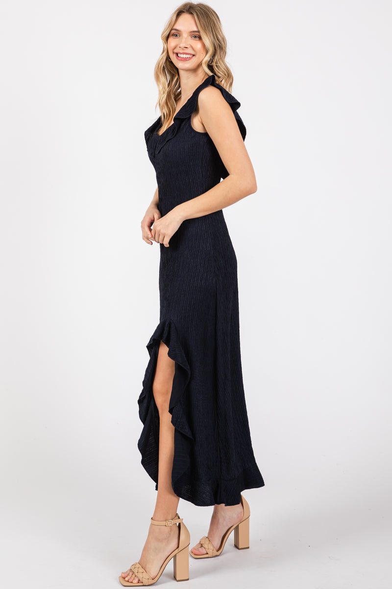 Ruffled Plunge Sleeveless Maxi Dress