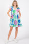 Light Blue Floral Ruffle Shoulder Dress
