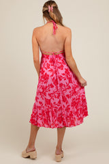 Pink Floral Print Halter Maternity Dress