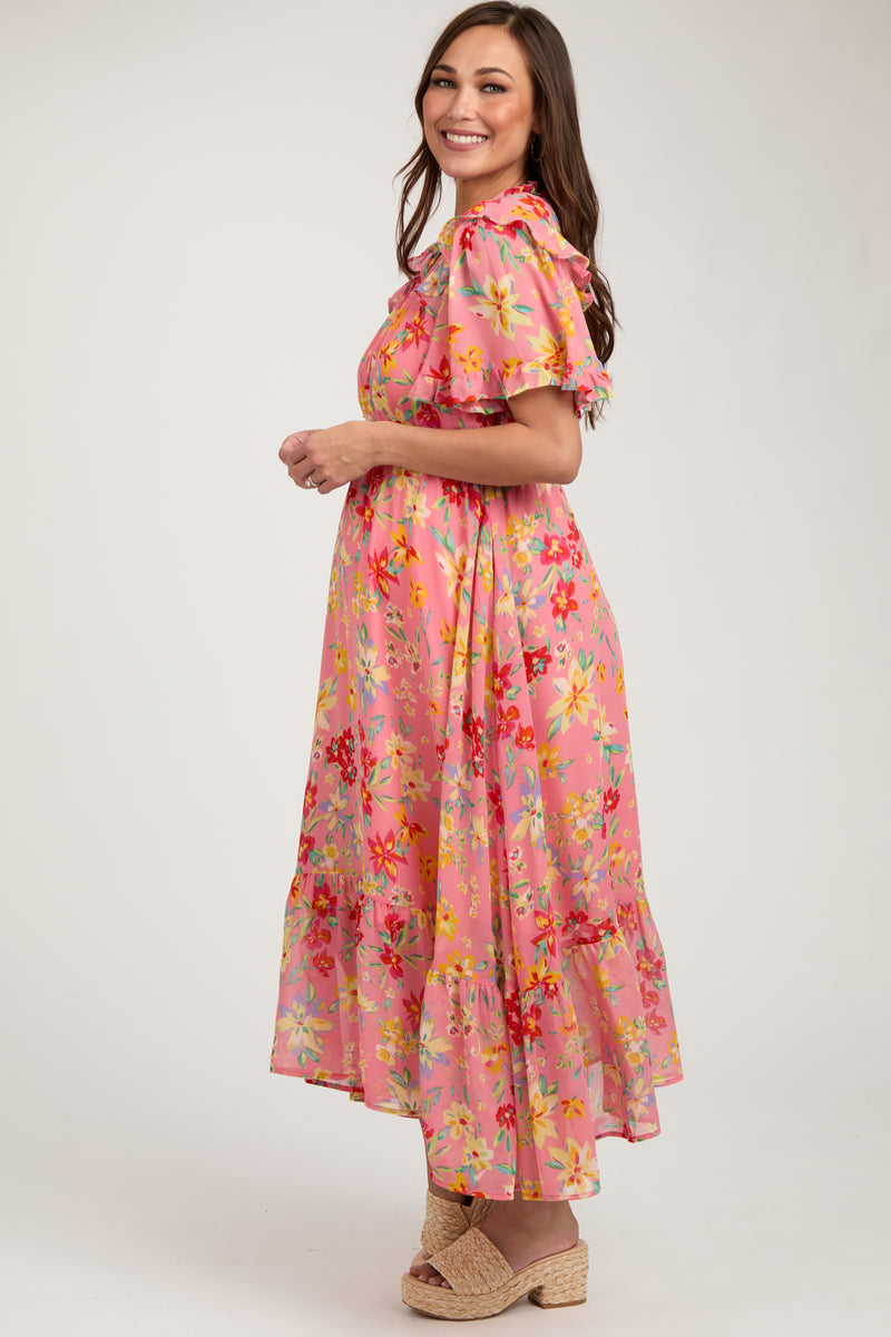 OCEAN FLORALS CORAL WOVEN MIDI DRESS main image 1