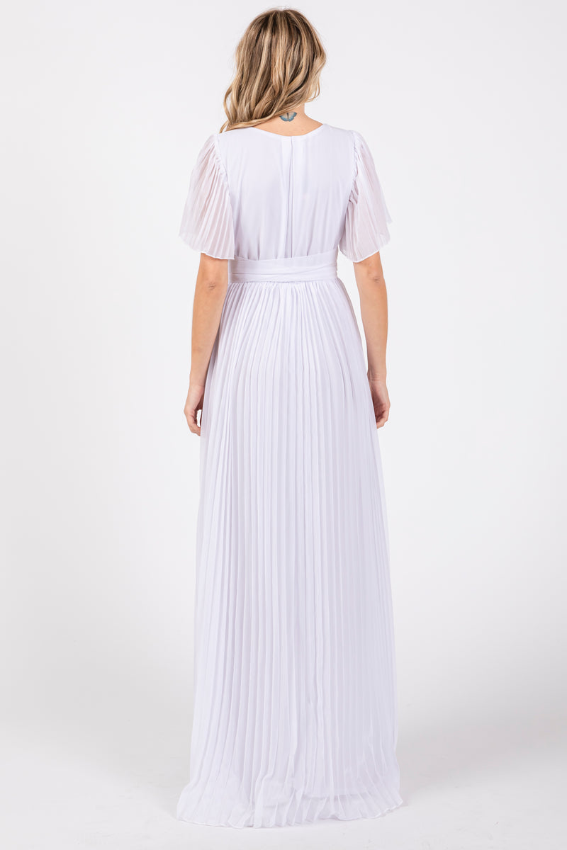 White Pleated Chiffon Dress