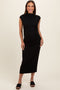 Black Ribbed Maternity Ruched Midi Dress