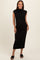 Black Ribbed Maternity Ruched Midi Dress