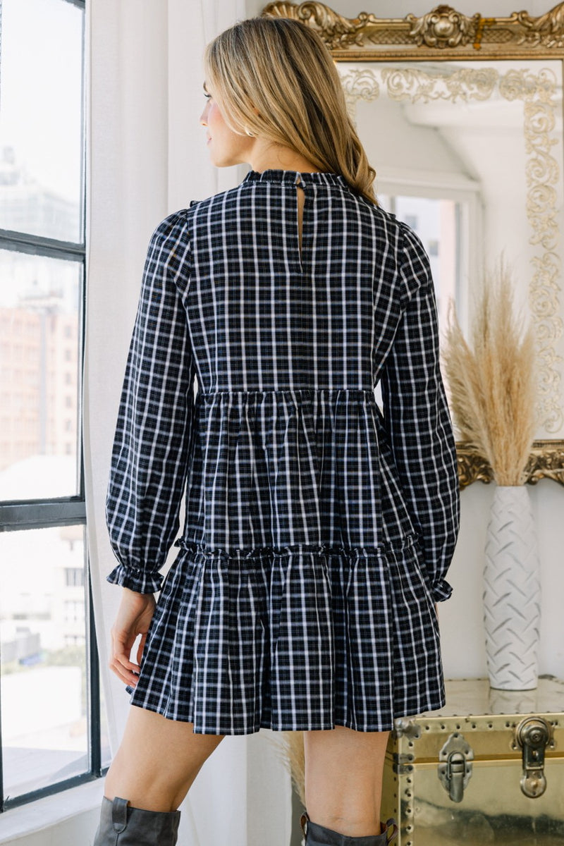 Black Plaid Babydoll Mini Dress – PinkBlush