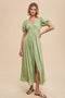 Sage Floral Button Down Front Slit Maxi Dress
