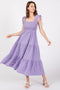 Lavender Smocked Sleeveless Drawstring Shoulder Tiered Midi Dress