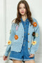 Blue Fluffy Flower Pom Pom Cardigan