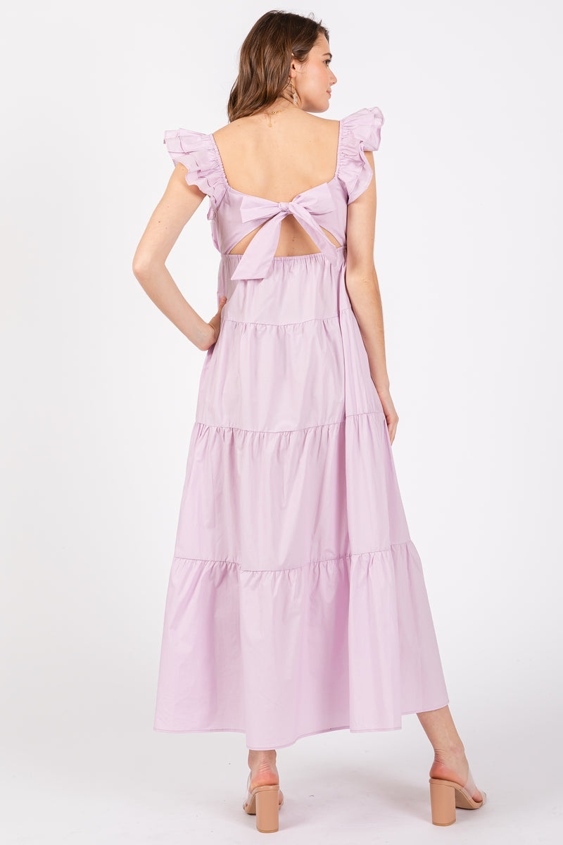 Lavender Flutter Sleeve Tiered Maxi Dress – PinkBlush