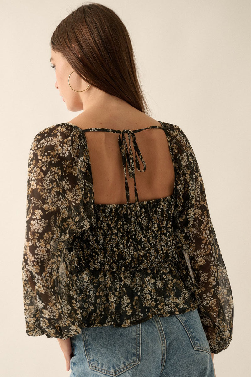 Semi Sheer Short Sleeves Floral Blouse