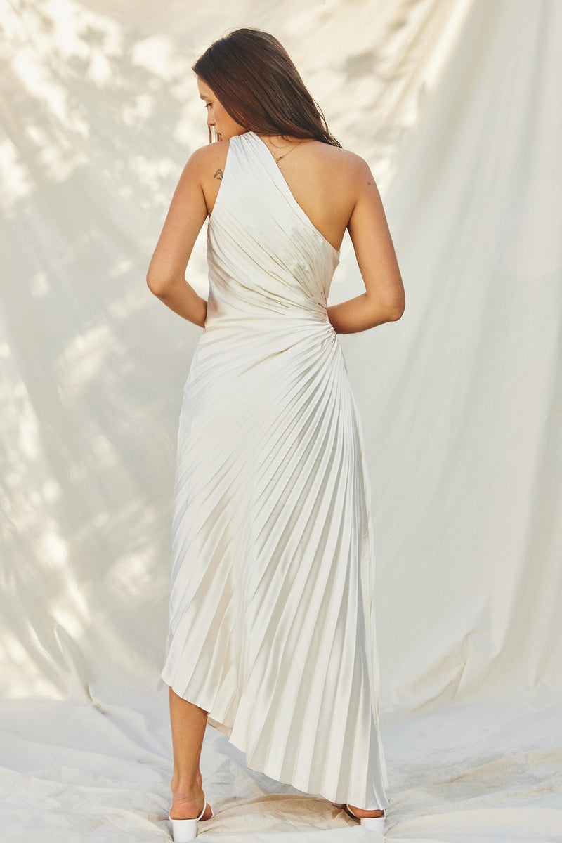 Pearl Asymmetrical Pleated Maxi Dress – PinkBlush