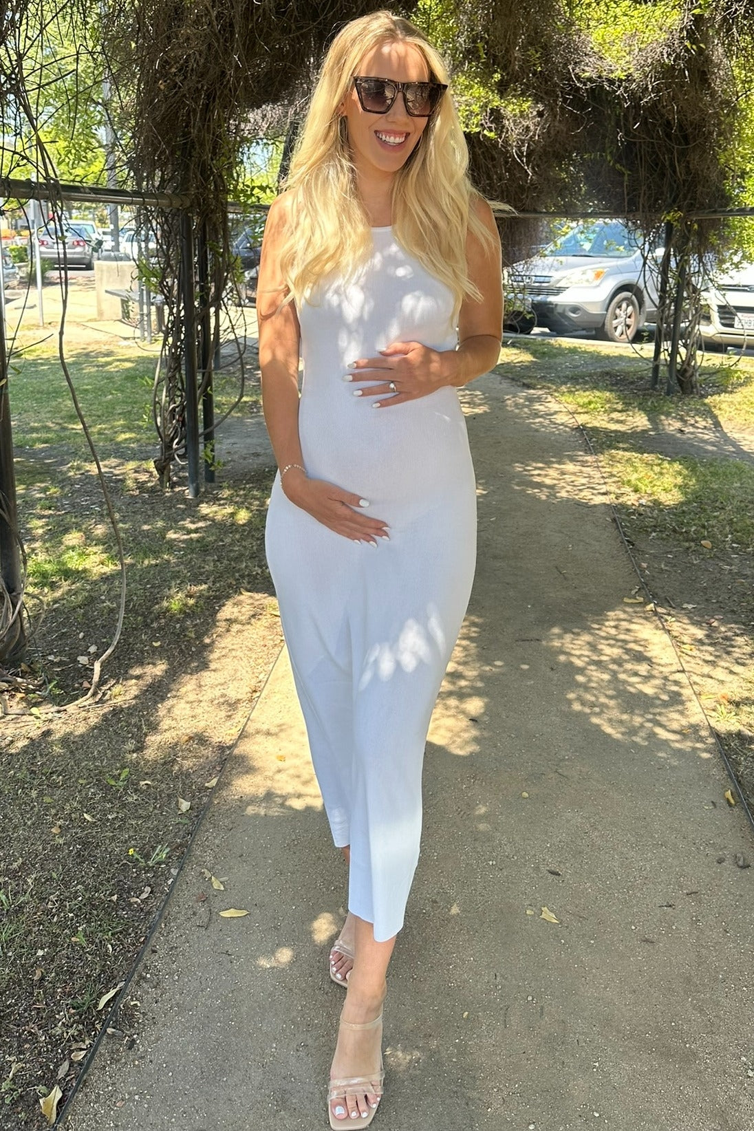 Ivory Back Tie Bodycon Maternity Maxi Dress – PinkBlush