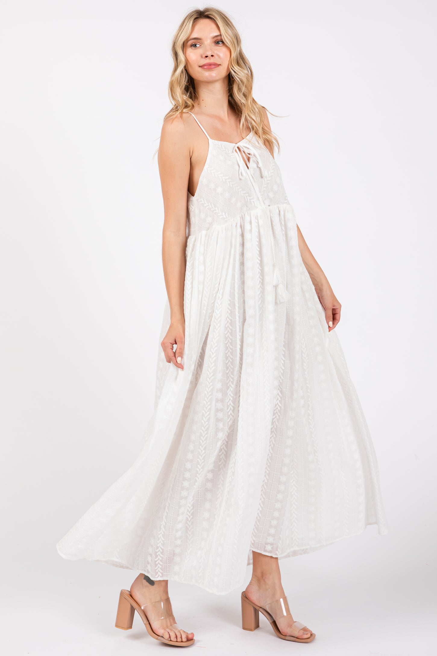 Ivory Embroidered Tassel Tie Maxi Dress PinkBlush Ivory Embroidered Tassel Tie Maxi Dress PinkBlush