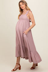 Mauve Pinafore Cutout Maternity Midi Dress