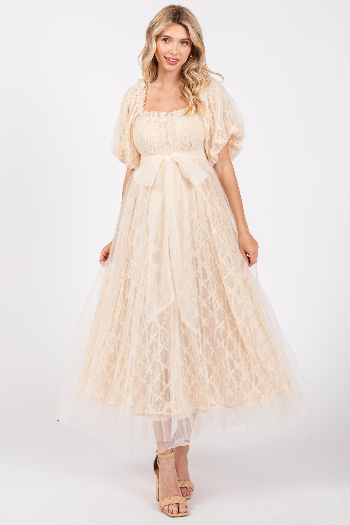 mesh balloon sleeve dress 1017-001577-1053-006