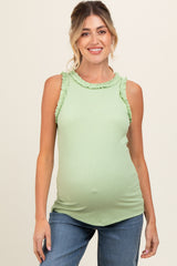 Mint Rib Knit Ruffle Trim Sleeveless Maternity Top