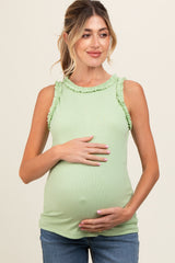 Mint Rib Knit Ruffle Trim Sleeveless Maternity Top