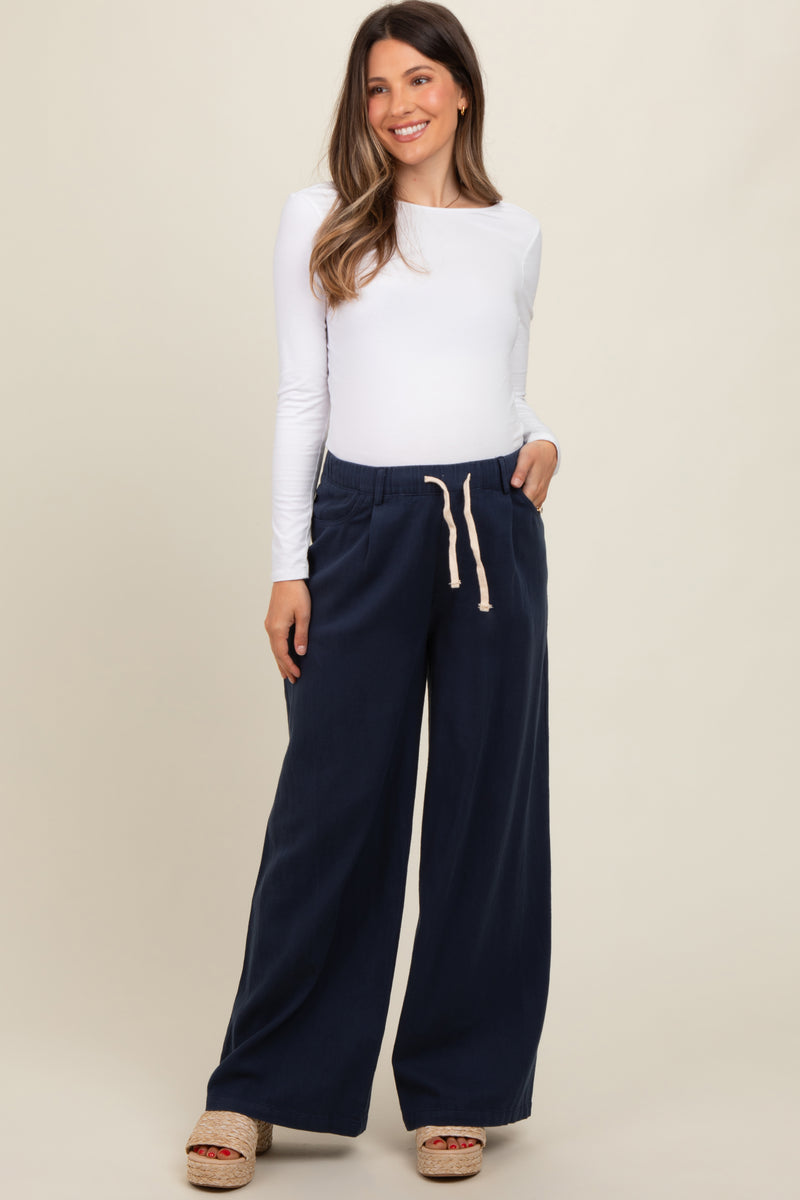 Navy Blue Drawstring Wide Leg Maternity Pants – PinkBlush