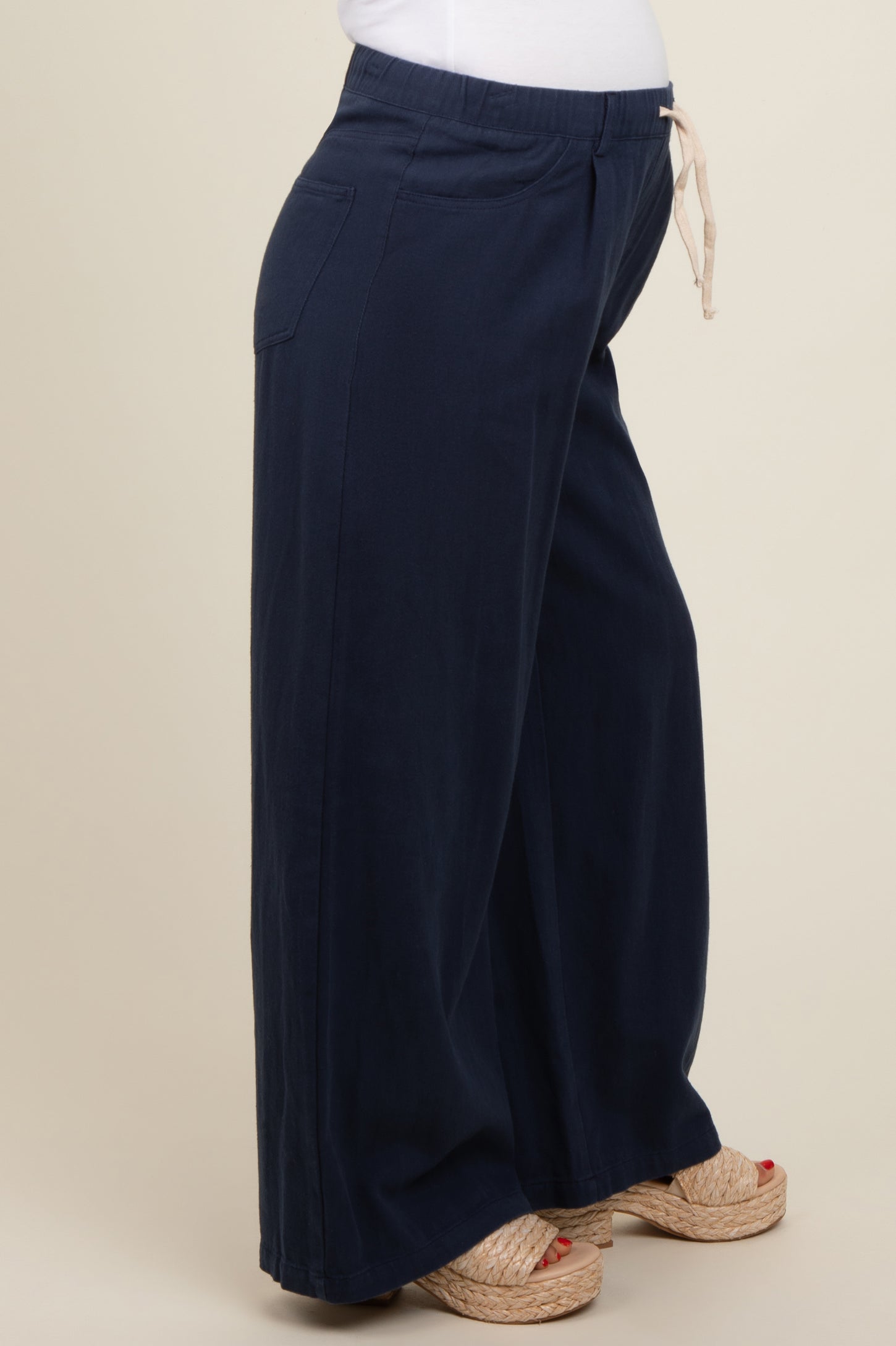 Navy Blue Drawstring Wide Leg Maternity Pants PinkBlush Navy Blue Drawstring Wide Leg Maternity Pants PinkBlush