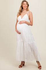 Ivory Floral Eyelet Shoulder Tie Maternity Dress