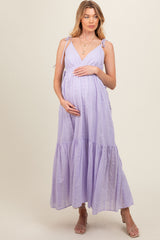 Lavender Floral Eyelet Shoulder Tie Maternity Dress