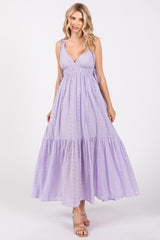 Lavender Floral Eyelet Shoulder Tie Maternity Dress