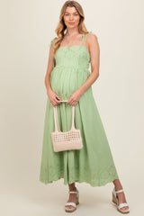 Mint Green Eyelet Floral Shoulder Tie Maternity Dress