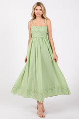Mint Green Eyelet Floral Shoulder Tie Maternity Dress