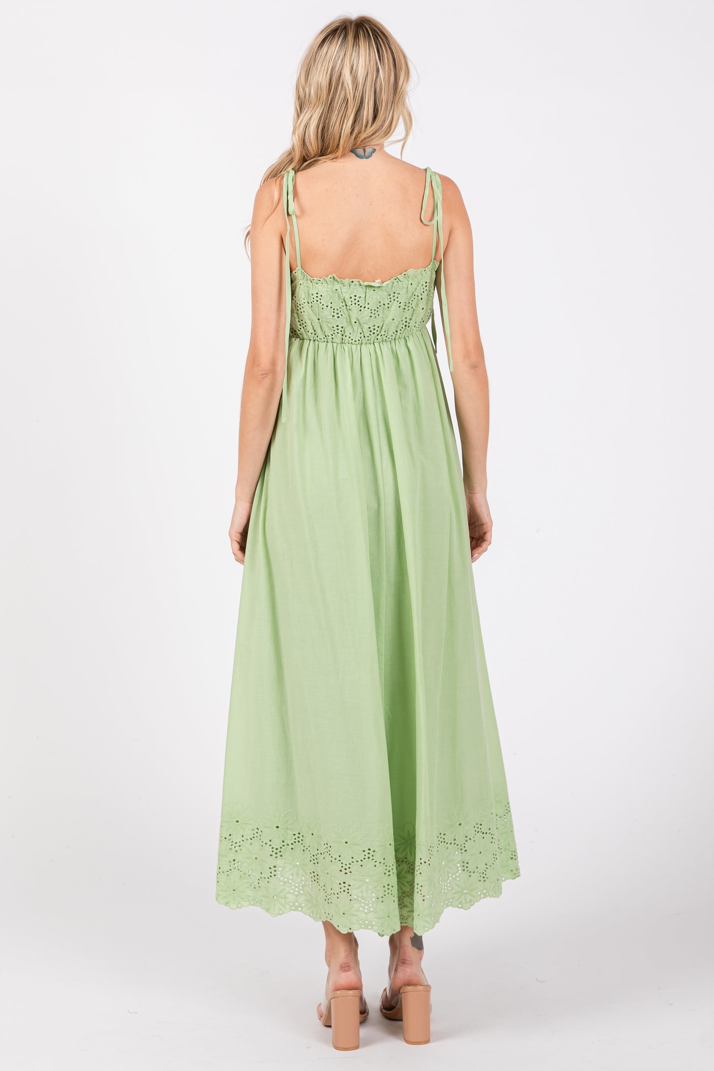 Mint Green Eyelet Floral Shoulder Tie Dress PinkBlush Mint Green Eyelet Floral Shoulder Tie Dress PinkBlush