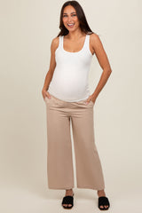 Beige Ankle Wide Leg Maternity Trousers