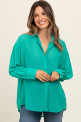 Teal Sheer Button Down Maternity Blouse