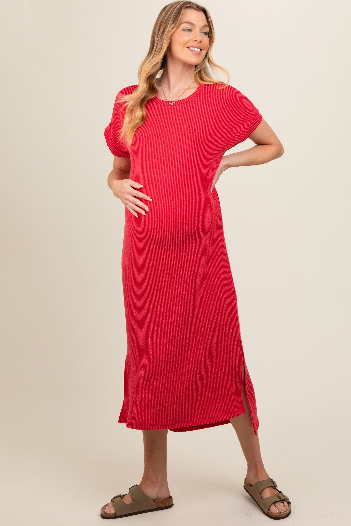 red midi dress short sleeve Red Midi Dress,short Sleeve Prom Dress,sweet Graduation Dress,custom Made