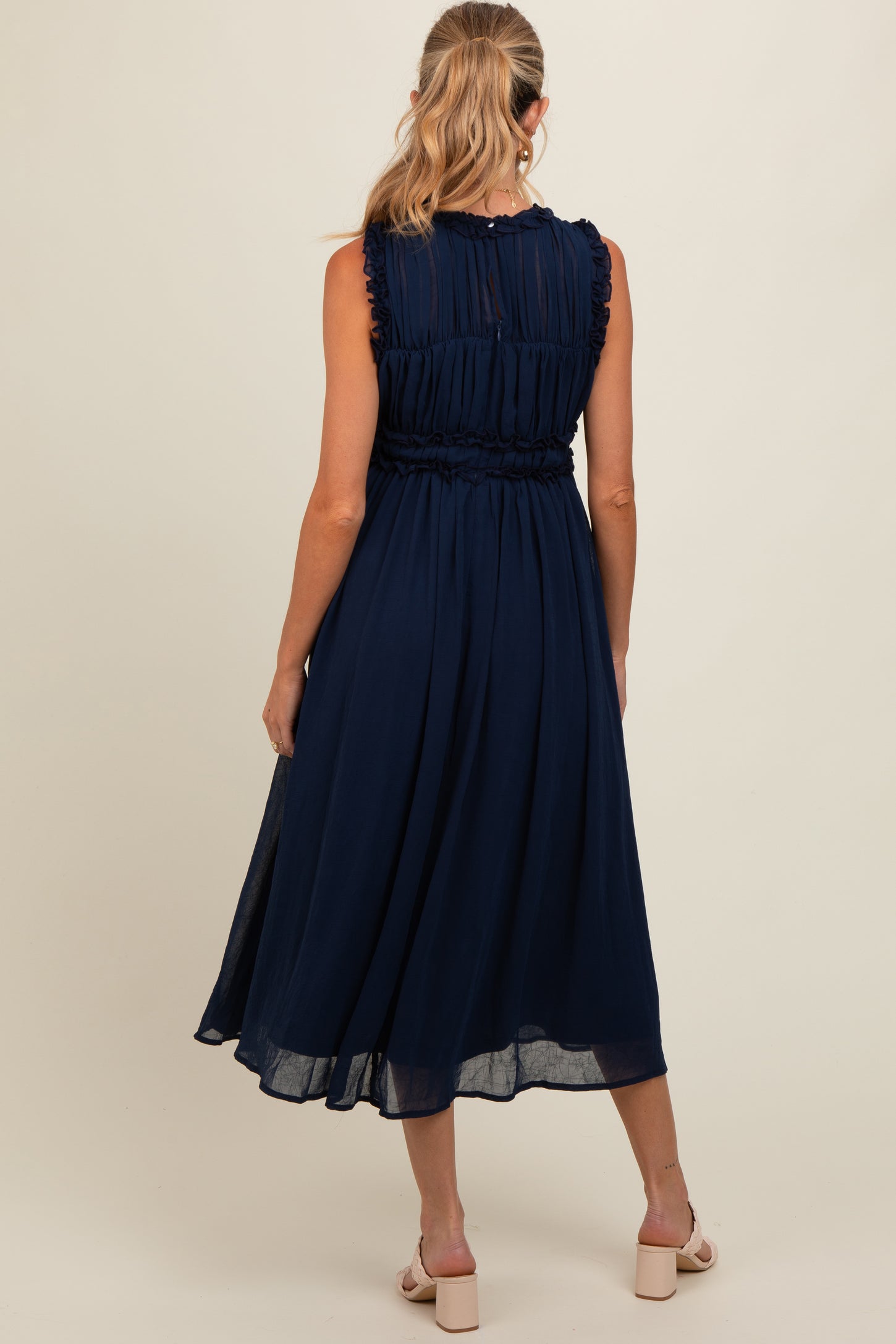 navy chiffon midi dress Goddiva Chiffon Layered Flutter Sleeve Midi Dress