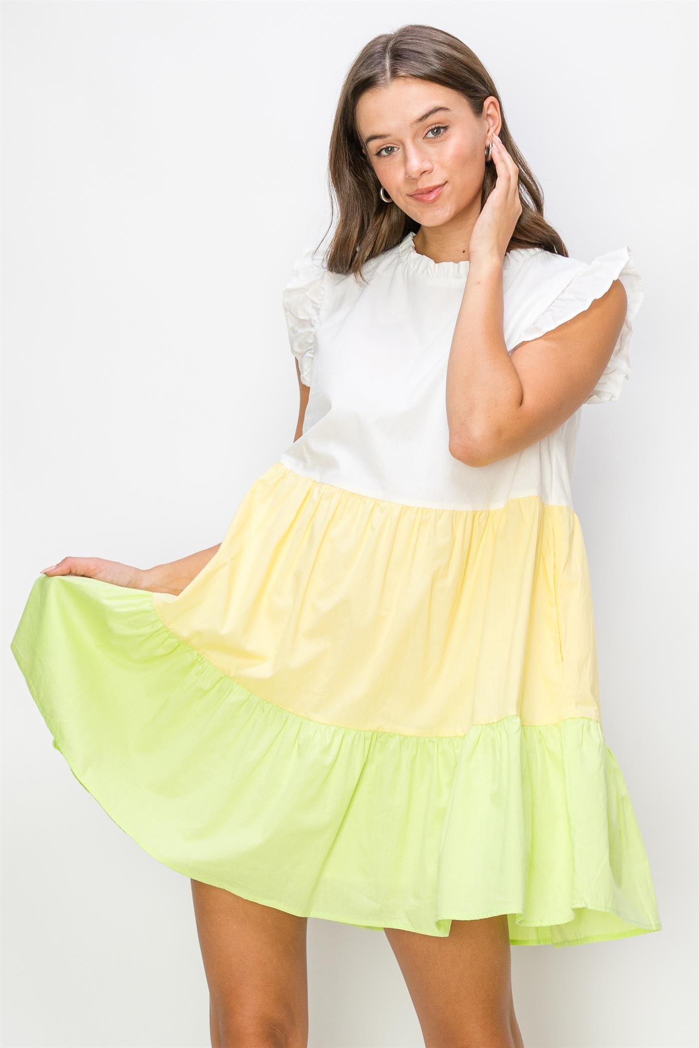 color block mini dress Yellow Multi Poplin Color Block Mini Dress