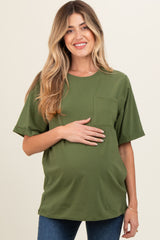 Light Olive Pocket Front Short Sleeve Maternity Top
