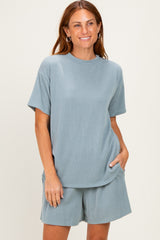 Teal Ribbed Short Sleeve Pajama Set