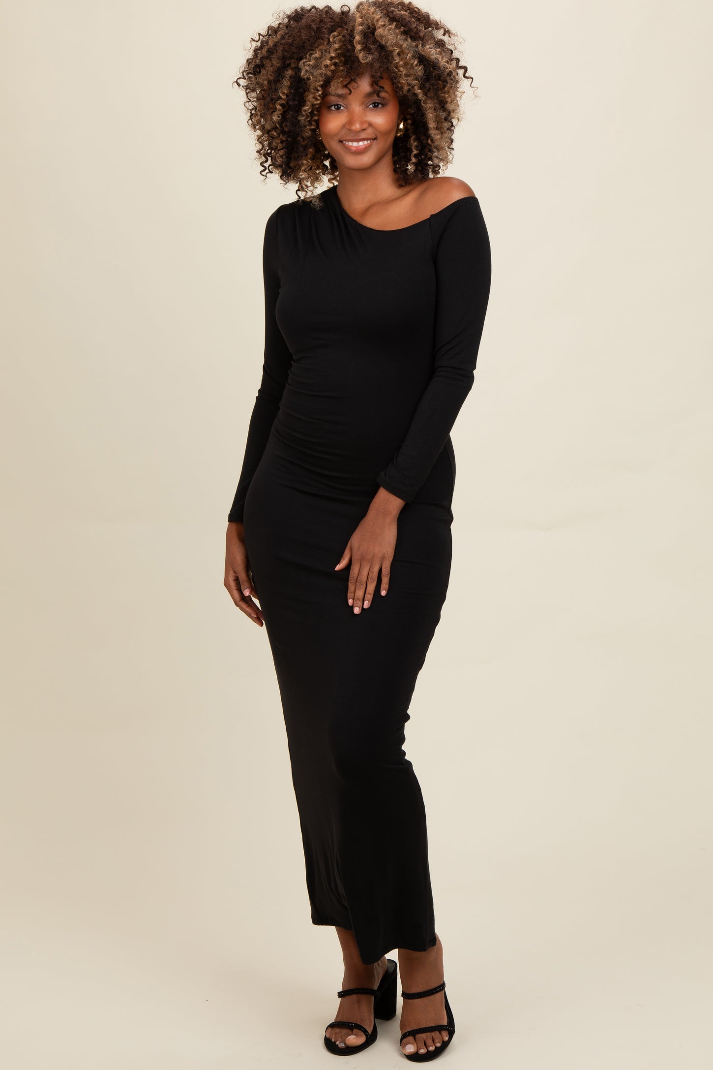 Black One Shoulder Long Sleeve Midi Dress PinkBlush Black One Shoulder Long Sleeve Midi Dress PinkBlush